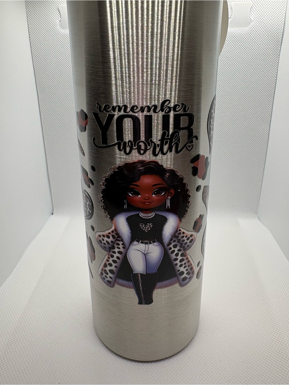 Remember Your Worth Stainless Tumbler - Silver with Black & Purple Accents